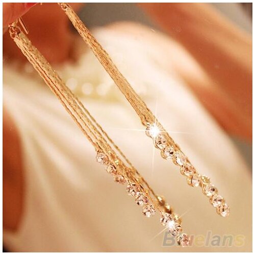 Women Rhinestone Drop Long Chain Tassels Earrings Dangle Hook Linear Earrings For Women 3Layers Statement Earring Luxury Jewelry