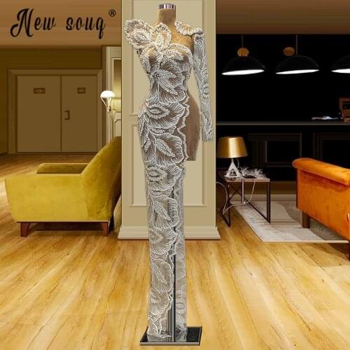 NEW Arrival Longue Robes with High Split Side Women 3D Flowers Mermaid See Thourgh Evening Dress Laced Celebrity Dresses