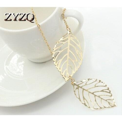 ZYZQ Romantic Hollow Out Leaf Necklace Silver Color Golden Color Available Double Leaves&One Leaf Flake Chooseable Hot Selling