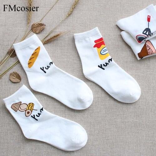 5 Pairs 2020 Korean Harajuku Novelty Funny Spring Summer Girls Women Fashion White Casual Socks Sox Cute Cartoon Food Noodles