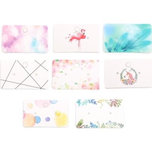 50 PCS Paper Label Tag Jewelry Earrings Display Card Flower Leaf Flamingo Rectangle Multicolor DIY Deco 50mm(2") x 30mm(1 1/8")