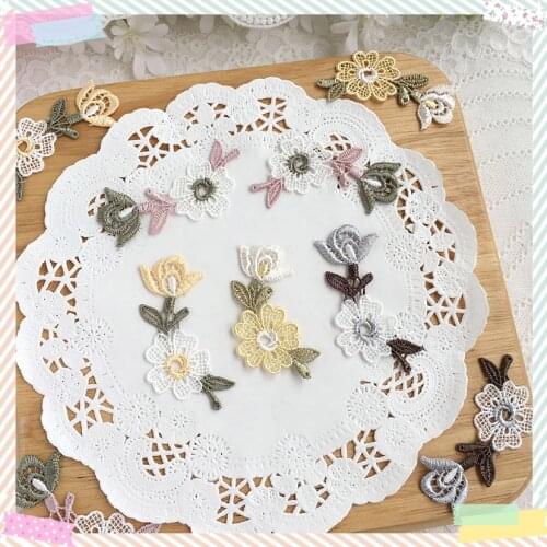 4Pcs/6X2.5cm Pink Ivory Yellow Embroidered Flower Appliques Garment Accessories Patch DIY Scrapbook Card Craft Decoration
