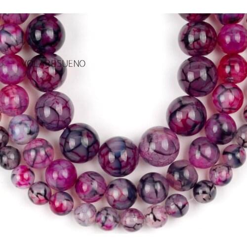 Natural Stone Beads Rose Red Dragon Trace Round Beads For Jewelry Making Needlework DIY Necklace Bracelet Charms 6/8/10mm 15