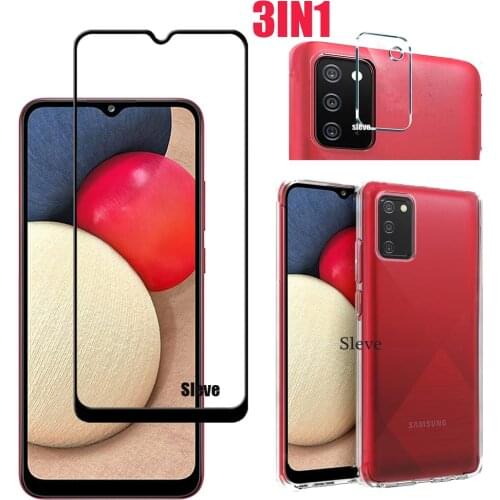 Case for Galaxy A02S SM-A025F Tempered Glass Lens Film Soft TPU Cover For Samsung Galaxy M02S SM-M025F