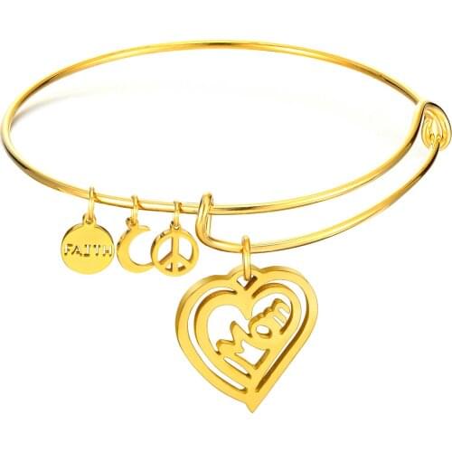 LUXUKISSKIDS Bangles For Women Girl Accessories Stainless Steel Heart Pendants Adjustable Bracelets Bangles Mother Gift