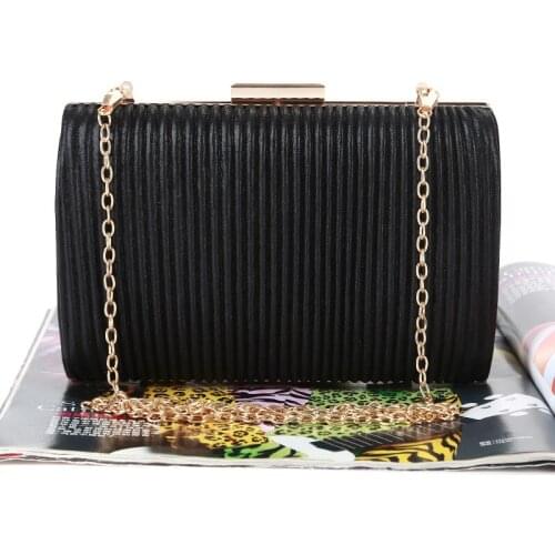 Fashion box evening fold black leather clutch bag luxury handbags birthday party purse womens shoulder bag