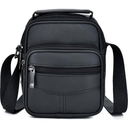 New Solid Color Mens Real-Leather Bag Verticle Small Bag Business Portable Messenger Bag Multi-Function Single-Shoulder Bag