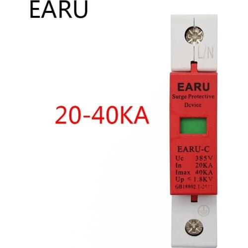 1pc AC SPD 1P Single Phase 20KA~40KA 385V House Lightning Surge Protector Protection Protective Low-voltage Arrester Device OEM