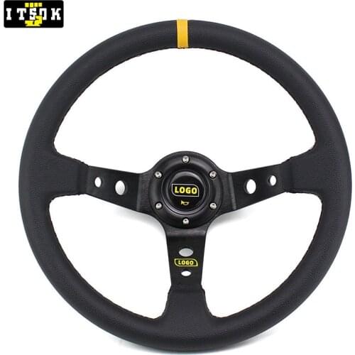 OM Style Suede PVC Leather Steering Wheels JDM Universal 14 Inch 350mm Deep Dish Racing Drifting Simulated Game Sport With Logo