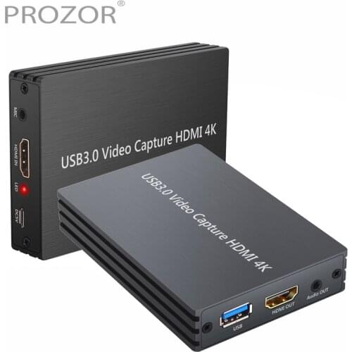 PROZOR USB 3.0 Capture Card 1080P 4k HDMI to USB 3.0 Live Video Capture Game Capture Card HDMI Loop-out Microphone Audio Card