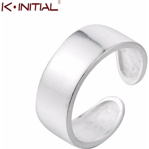 Kinitial Silver Color Adjustable Wide Ring Unisex Women Simple Finger Knuckle Open Flat Rings Band Bijoux Jewelry