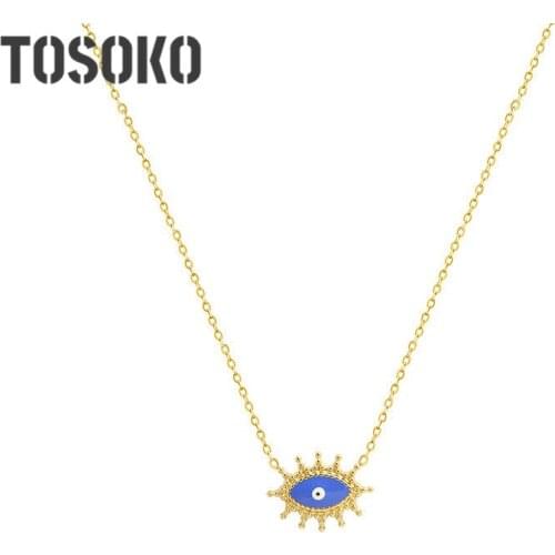 TOSOKO Stainless Steel Jewelry Gorgeous Blue Devils Eye Pendant Necklace Womens Fashion One Eye Necklace BSP578