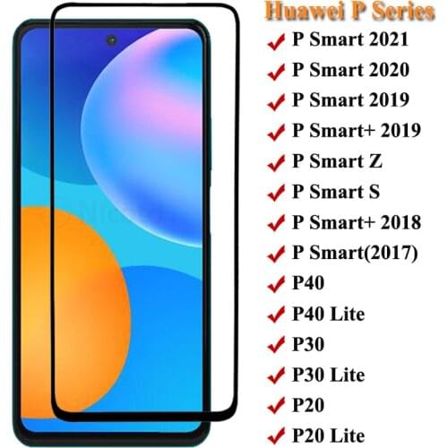 Full Cover Protective Glass For Huawei P Smart 2021 2020 2019 2018 2017 Screen Protector For Huawei P Smart Z S P40 P30 P20 Lite
