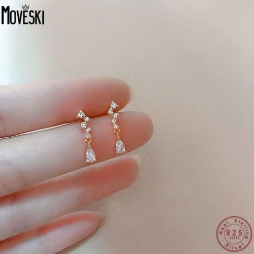 MOVESKI 925 Sterling Silver Water Drop Exquisite Zircon Earrings Women Boutique Jewelry Birthday Party Gift