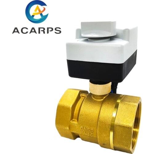 2" Brass Electric Ball Valve Three-Wire Two-Control Two-Way Electric Actuator Internal Thread With Manual Switch AC220V