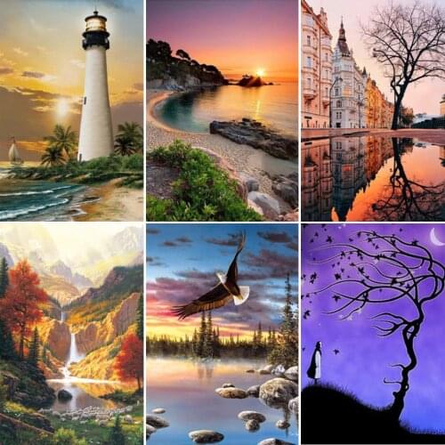 5D DIY Diamond Painting Landscape Sunset Beach Cross Stitch Diamond embroidery sea side mosaic Rhinestone Picture Home decor