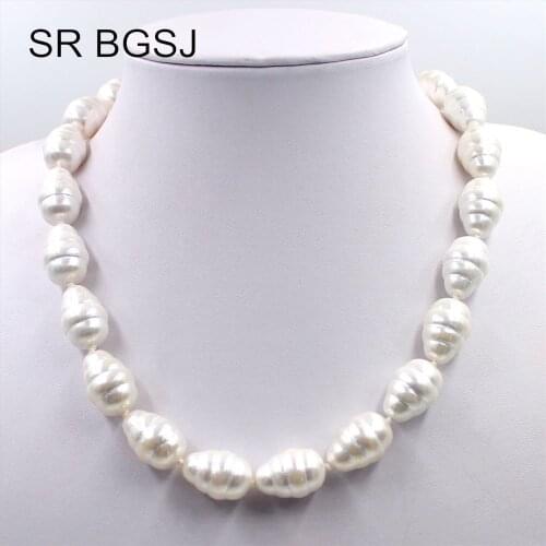 Free Shipping 13x18mm Olivary White South Sea Shell Pearl Beads Knot GP Clasp Nice Jewelry Necklace 18"