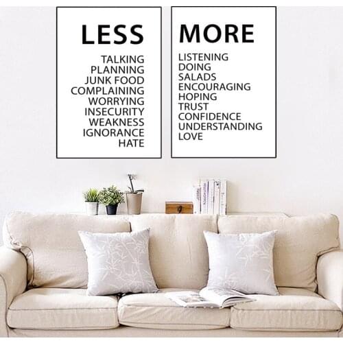 Letter Quote Words MORE LESS Picture Home Decor Poster Nordic Canvas Painting Bedroom Office Wall Print Minimalism Art Supply