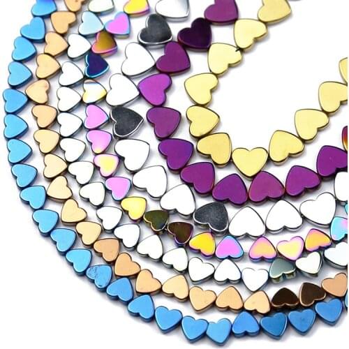 6/8mm Gold,Purple,Black,Blue,Peach Hearts Hematite Natural Stone Spacer Loose Beads For Jewelry Making DIY Bracelets necklace