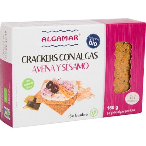 Whole-grain Crackers with algae, without yeast, with olive oil-oats and sesame 190 g BIO