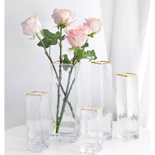 Flower Pot Transparent Glass Vase Flower Basket Phnom Penh Square Bottle Tabletop Ornament Home Decoration Office Floral Decor