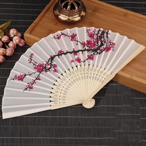 Plum blossom Folding Hand Fan Chinese Fan Painting Women Silk Fans for Wedding Favors Small Hand Held Fan 10pcs/lot