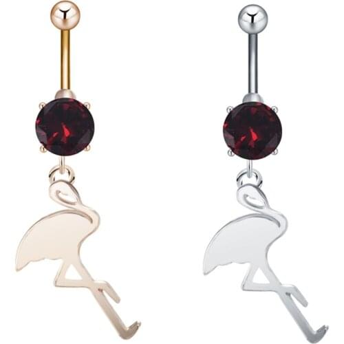 Cxwind Animal Navel Earring Belly Piercing Steel Button Rings Crystal Piercing Navel Flamingo Dangle Piercing Sex Body Jewelry