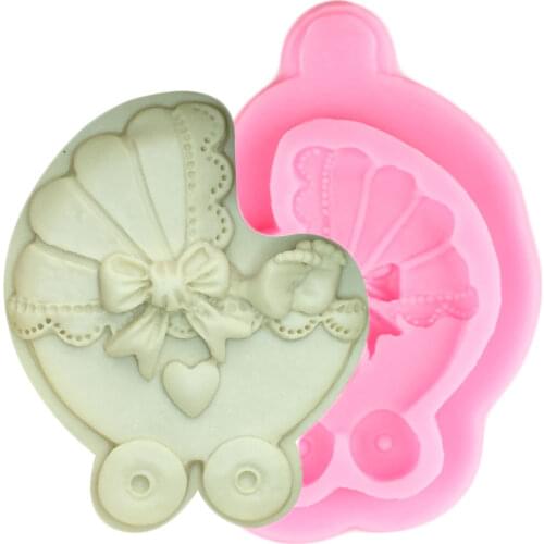 DIY Baby Carriage Car Silicone Mold Baby Birthday Chocolate Fondant Cake Decorating Tools Cupcake Topper Resin Clay Candy Molds