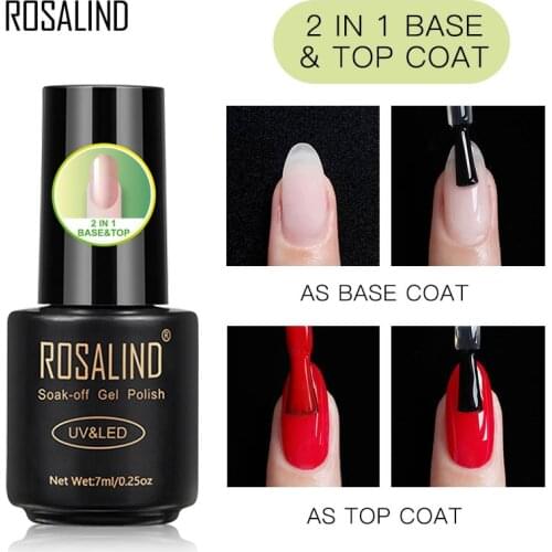 ROSALIND 2 in 1 Top Base For Nails Gel Polish Hybrid Laser Matt Coat Semi Permanent UV Varnish For Manicure Primer Lacquer 7ML