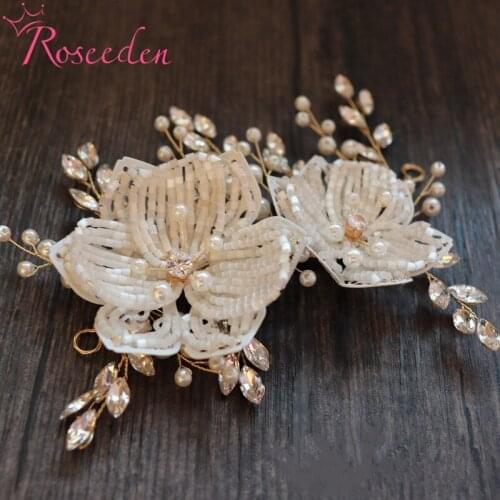 Sweet Full Pearls Beads Flower Wedding Hair Comb Hair Jewelry For Wedding Bride Head Piece Hair Accessories RE3720