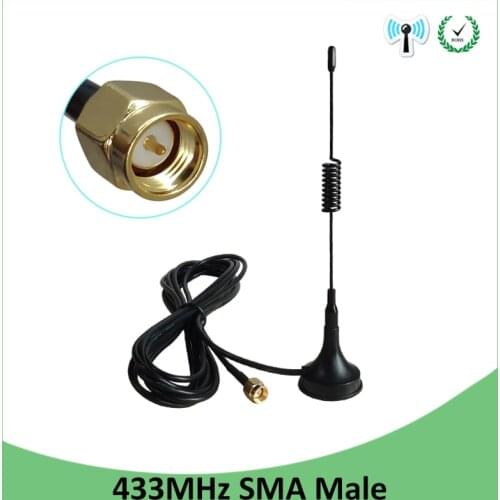 2pcs/lot 5dbi 433Mhz GSM Antenna SMA Male Connector Straight with Magnetic base 433m for Ham Radio Signal Wireless Repeater