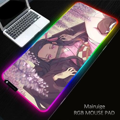 Demon Slayer Anime Girl RGB Gaming Pad Rubber Non-Slip Laptop PC Led Gamer Large Mouse Pad Keyboard Mousepad for Computer Desk