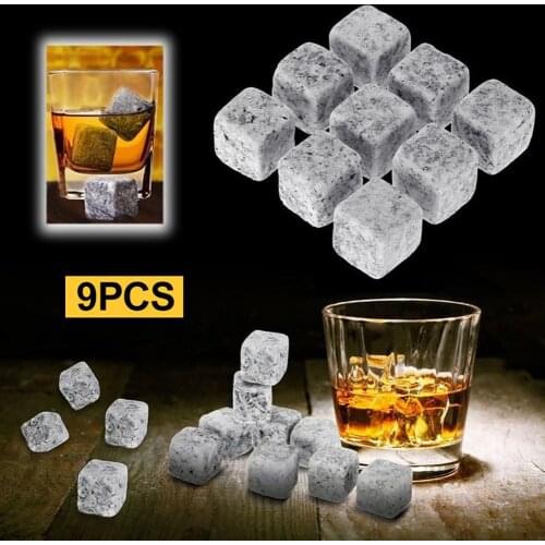9Pcs Reusable Whiskey Stones Chillers Wine Drinks Cooler Ice Cubes Granite Rocks Hot Sale New