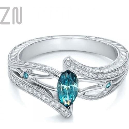 ZN New Blue Green Rhinestone Wedding Rings For Women Luxury Irregular Cubic Ring Jewelry Accessories Party Gifts