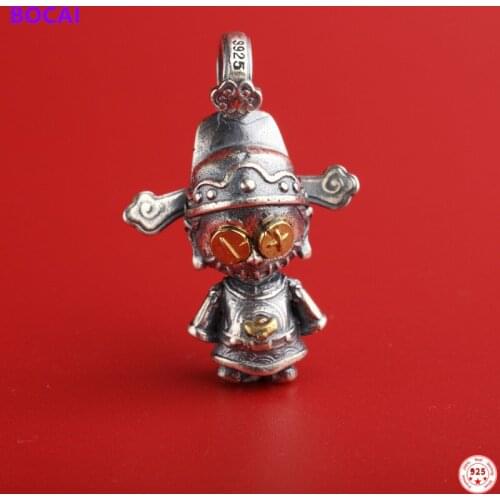 BOCAI S925 Sterling Silver Charm Pendants 2021 God of Wealth Sorcery Doll Hanging Jewelry Pure Argentum Amulet for Women Men
