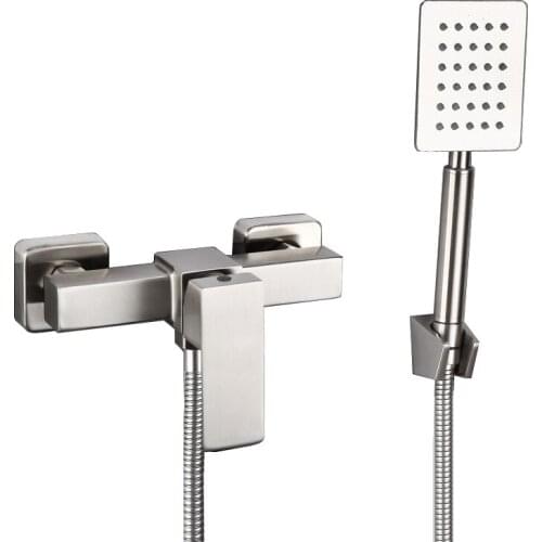Wall Mounted Shower Set Bathroom Shower Faucet Mixer Tap Valve With Hand Held Shower Head Set Square Bath Tub Valve Hose Holder