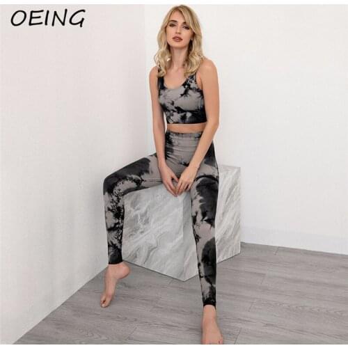 Workout Gym Clothes Tank Crop Tops and Leggings 2 Piece Yoga Sets Print High Waist Sport Wear Fitness Suits