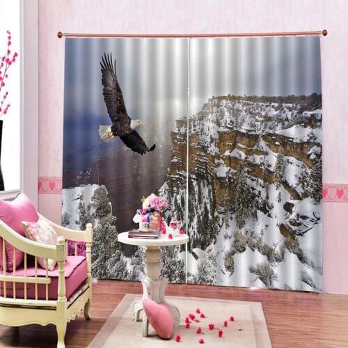 Eagle Snow Mountain Paintings Window Curtains Indoor Home Decor For Living room Bedroom Blackout Curtains 2 panels with Hooks