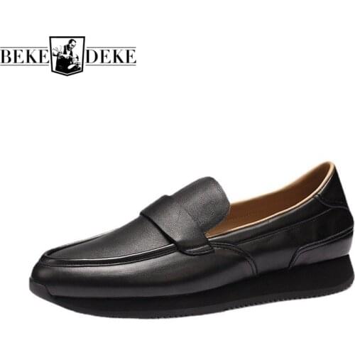 Autumn Mens New Fashion Concise Slip-On Solid Casual Shoes British Style Non-Slip Black Vintage Male Leather Shoe Outdoor