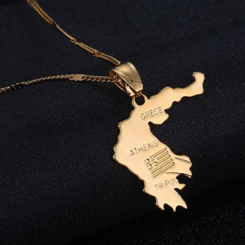 Gold Color Greece Map Pendant Necklace Country Map Athenian Symbol Patriotic Jewelry