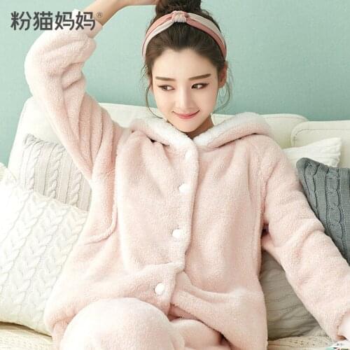 Pregnant women lactating pajamas autumn and winter plus velvet double-layer thickened warm pregnancy post-partly feeding clothes