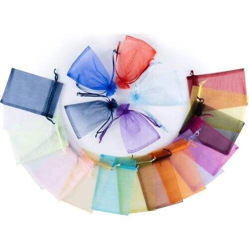 50pcs 7x9 9x12 10x15 13x18cm Gift Organza Bags Drawable Wedding Party Decoration Gift Bags Display Packaging Jewelry Pouches