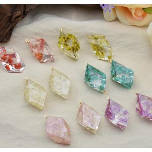 UV Resin Handmade Geometric Diamond Dried Flowers Pendant Charms 10pcs/lot For DIY Fashion Jewelry Making Finding Accessories