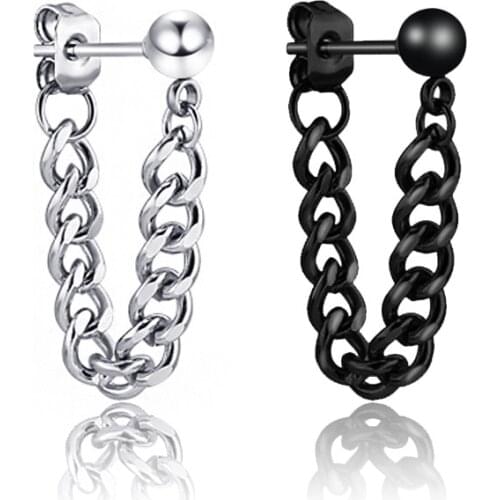 Simple Chain Link Earrings for Men Boy Stainless Steel Hip-Hop Rock Punk Cool Fashion Earring Silver Color Male Jewelry