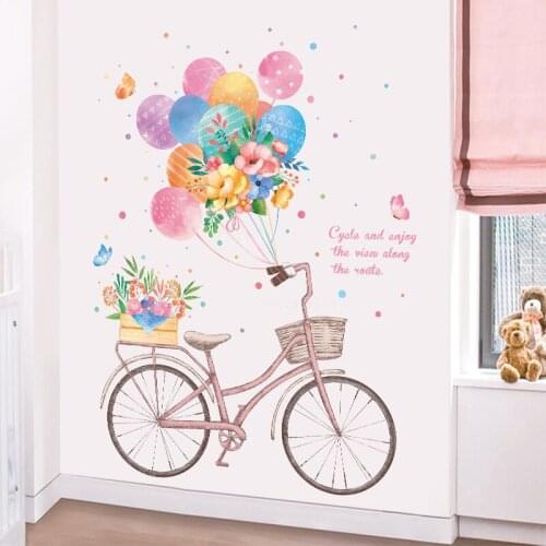 [heatboywade]Multicolor Balloon Bike Flowers Wall Stickers for Kids rooms Girls Wall Decor Vinyl Wall Decals Door Sticker Murals