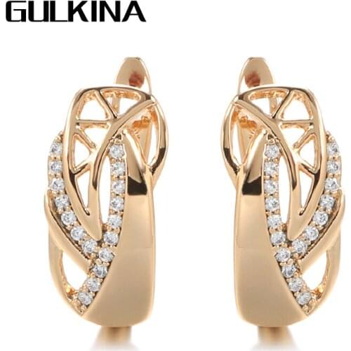Gulkina Hot Geometry 585 Rose Gold Earrings for Women Micro-Wax Inlay Natural Zircon Earrings Party Band Wedding Jewelry