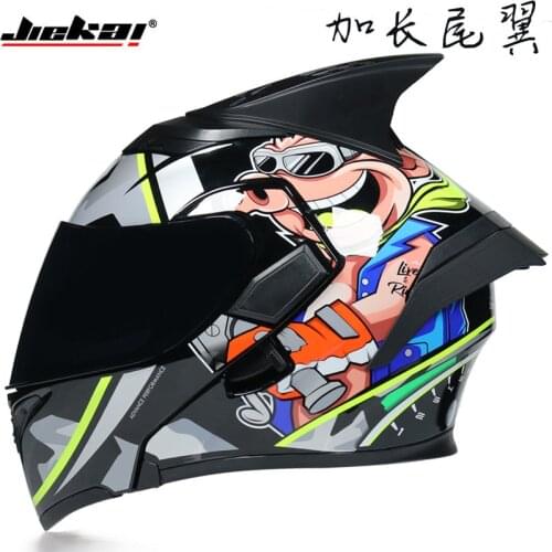 JIEKAI Personality Motorcycle Helmet Cool Shark Horn Tail Motorbike Motocross Moto Flip Up Helmet Full Face Helmets Casco