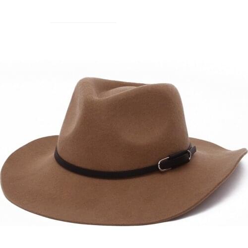 Simple Women Men 100% Wool Felt Fedora Hat With Wide Brim Vintage Gentleman Elegant Lady Four Seasons Cowboy Caps Leather Cloche