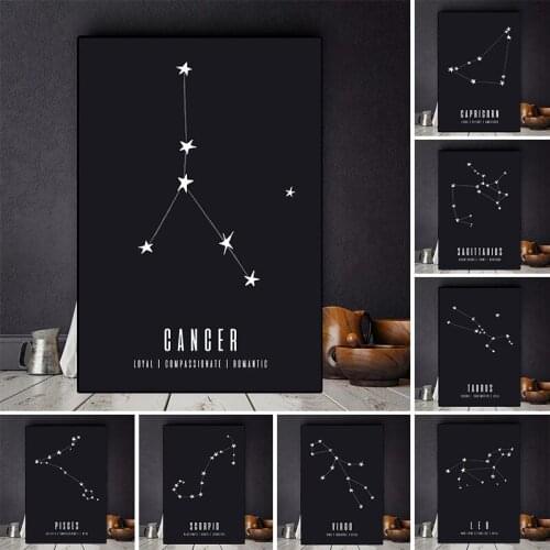 Nordic Home Decoration Simple Black Sky Canvas 12 Constellation Picture Bedroom Living Room Wall Art Decoration Printing Poster