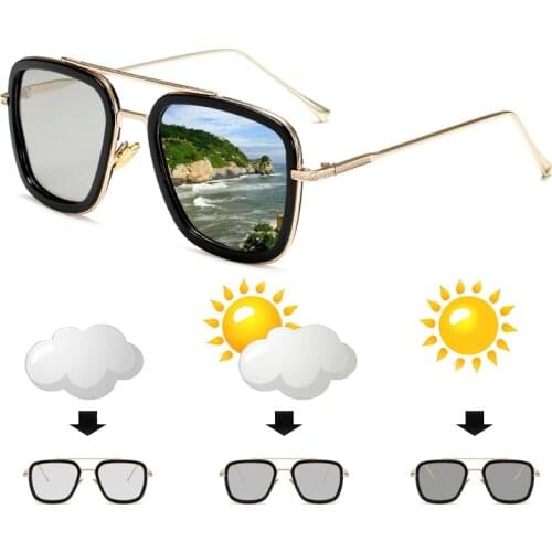Polarized Photochromic Sun Glassses Men Tony Stark Iron Man Sunglasses Vintage Women Chameleon Glasses Free shipping for Brazil